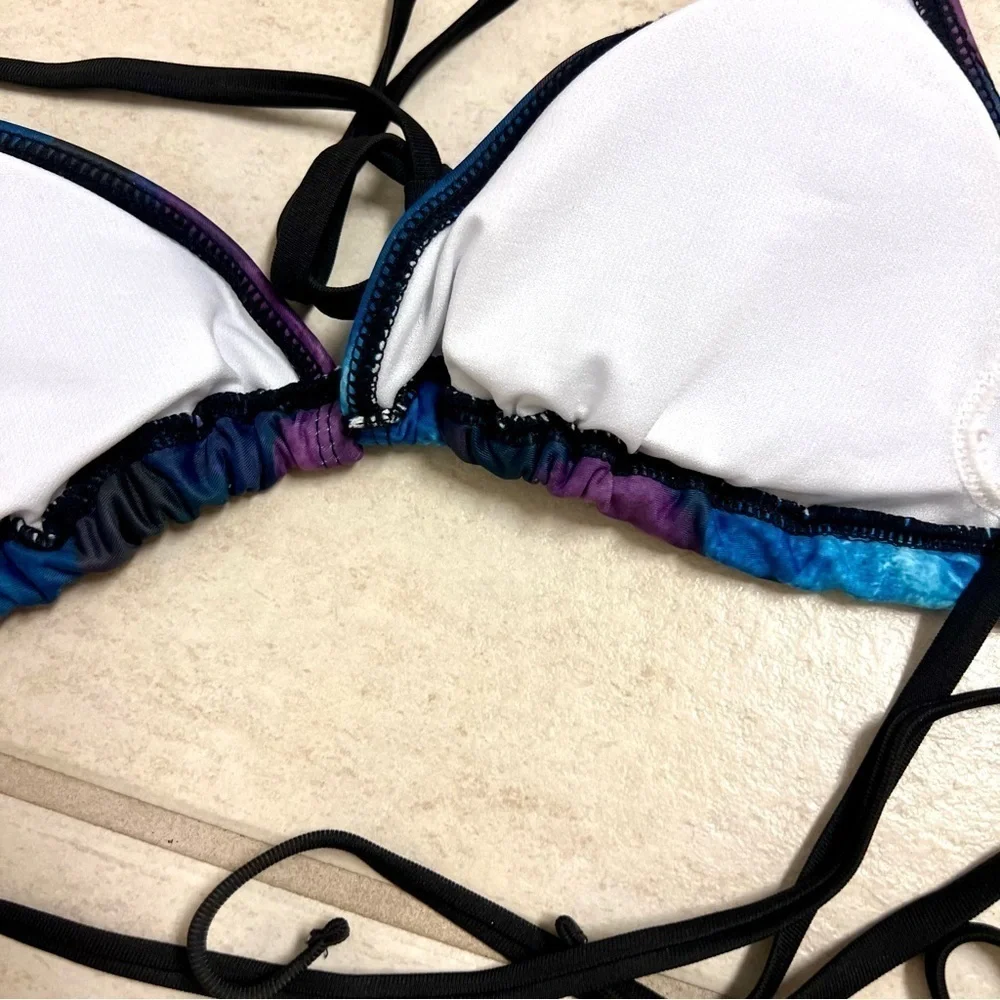 Adüh UPF 50 Benjamin Franklin 2-Piece Bikini Set Blue/Purple/Pink Size M lace up